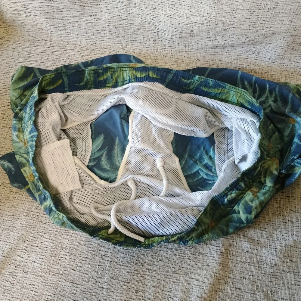 Tommy Bahama Naples Paradise Palm Swim Trunks Blue Green Mens XXL 2XL 7 Inch